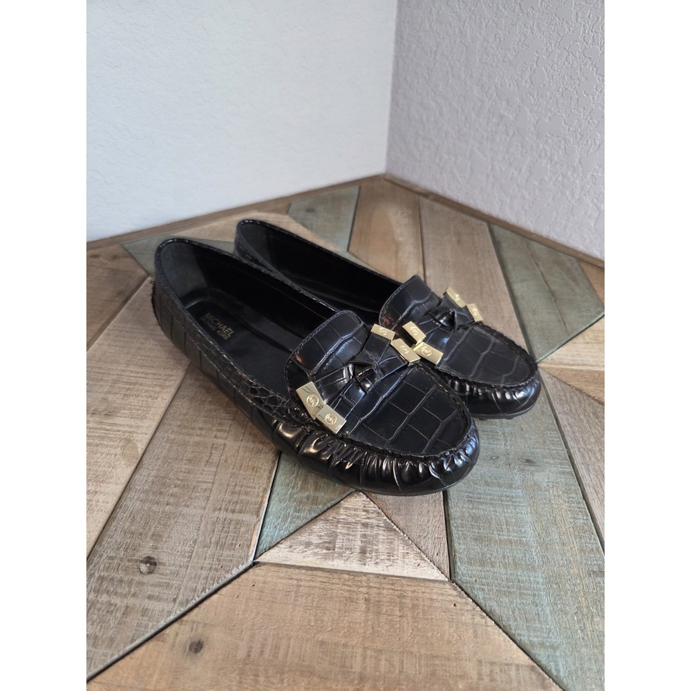 Michael Kors‎ Moccasins Croc Black Faux Leather Flats Loafers Size 8M NEW